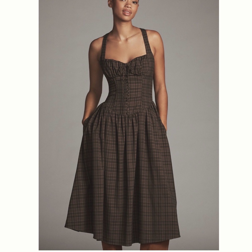 For Love and Lemons Halter Basque Waist Midi Dress